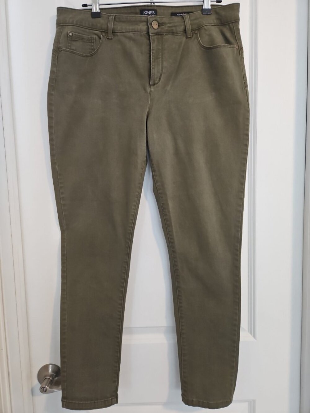 Jones New York Madison Skinny Jeans Olive Green Size 14 Stretch Slim Leg